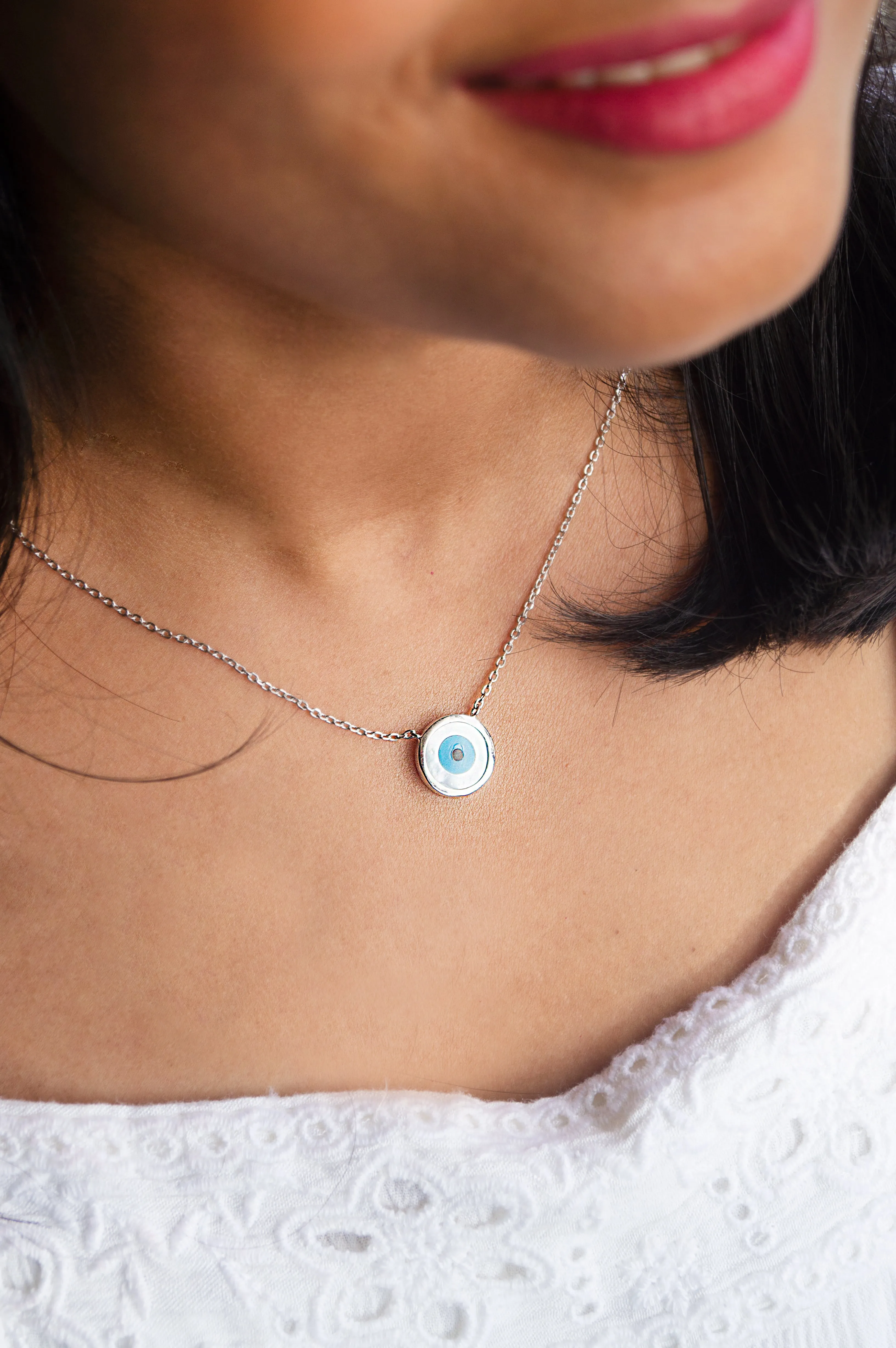 Classic Evil Eye Mother-Of-Pearl Sterling Silver Pendant Necklace