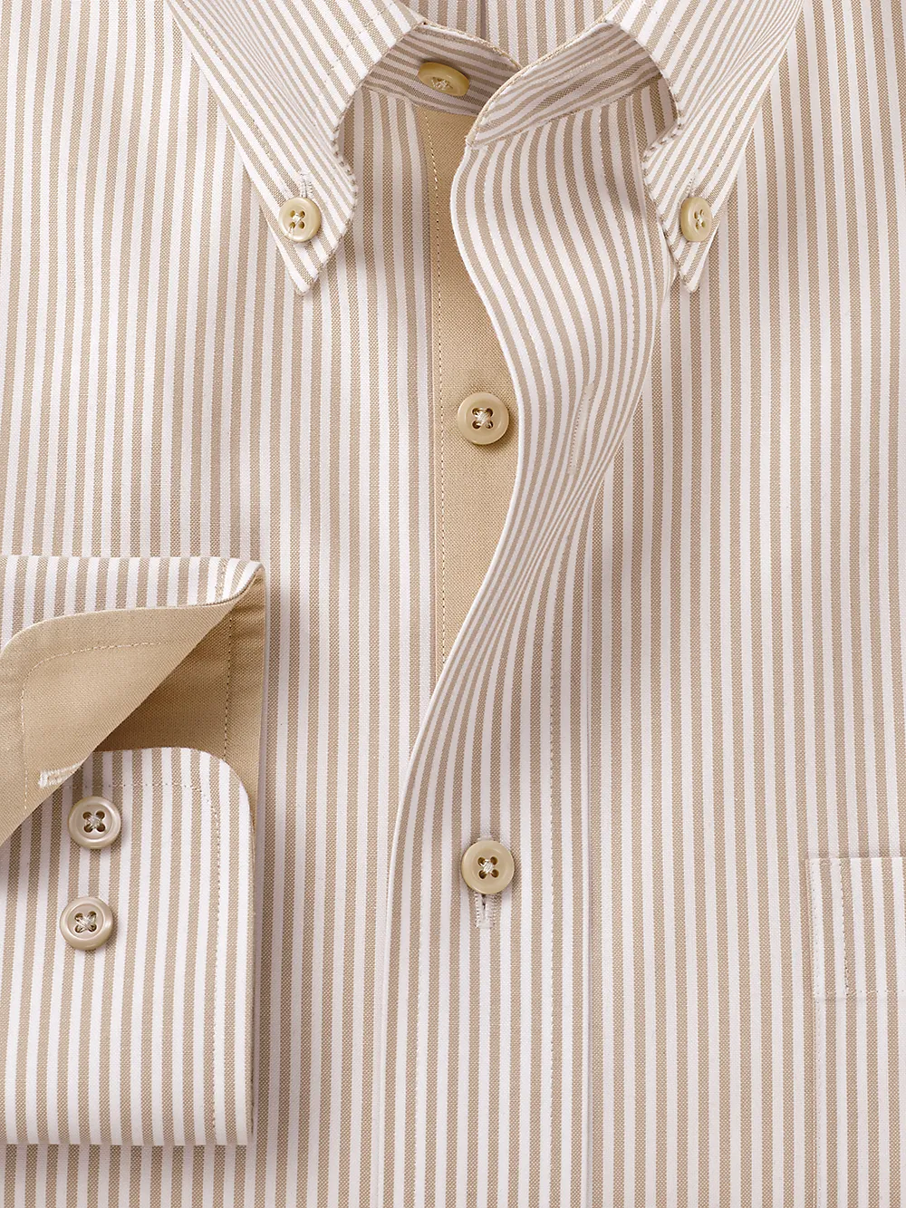 Comfort Stretch Non-Iron Stripe Dress Shirt With Contrast Trim - Light Tan