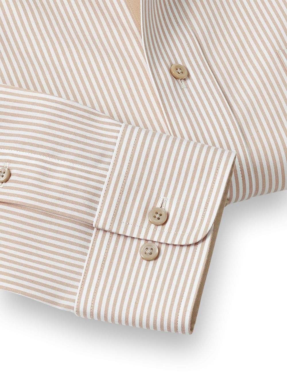 Comfort Stretch Non-Iron Stripe Dress Shirt With Contrast Trim - Light Tan