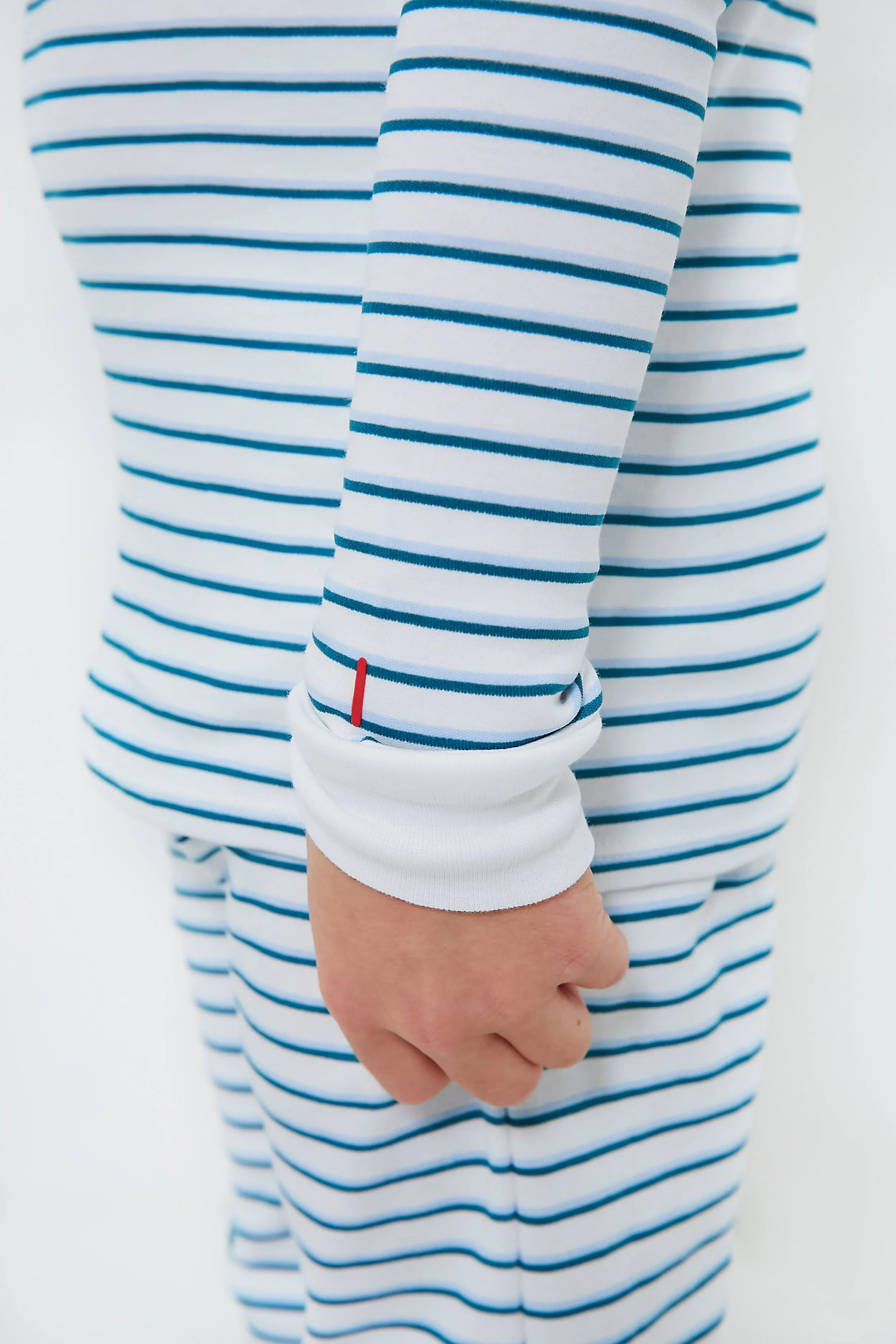 Conifer and Ice Blue Double Stripe Organic Long Sleeve Pajama Set