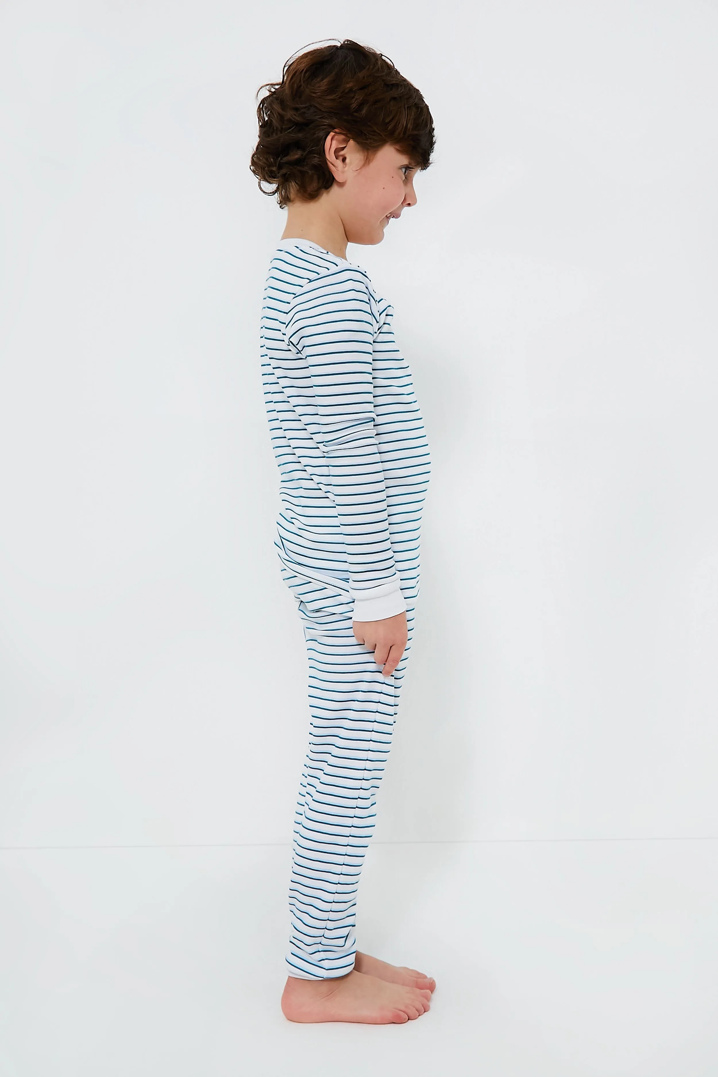 Conifer and Ice Blue Double Stripe Organic Long Sleeve Pajama Set