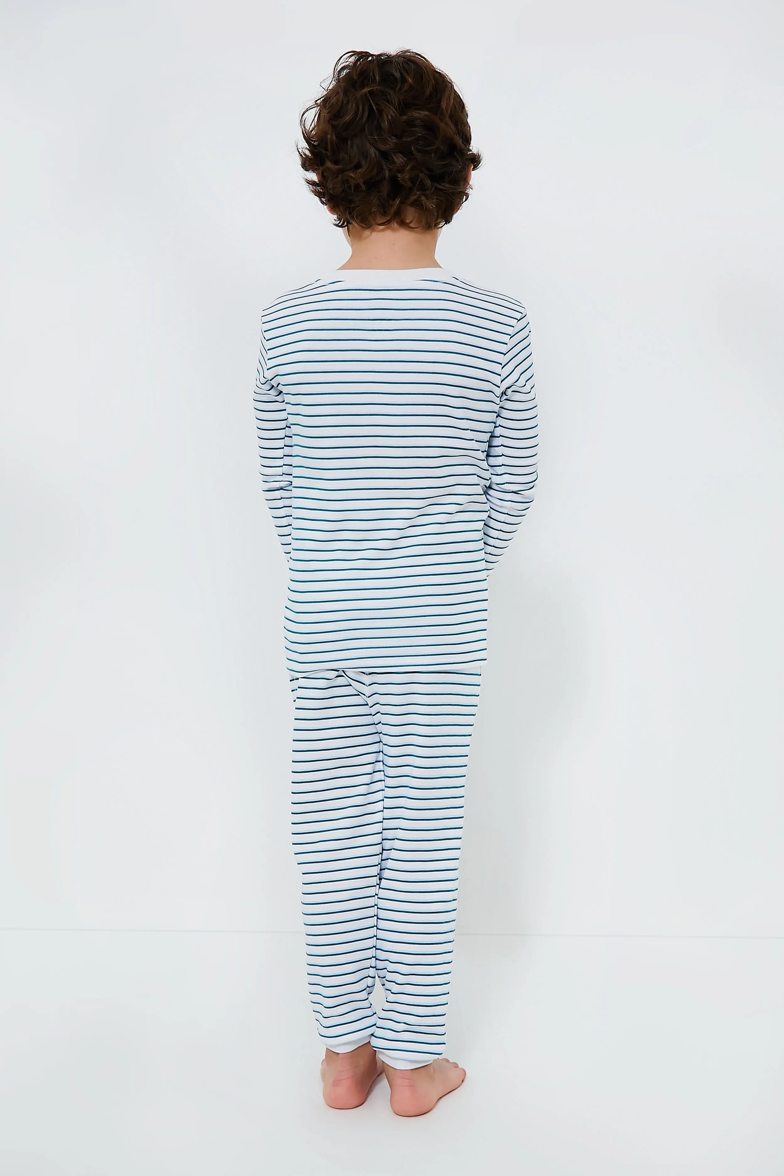 Conifer and Ice Blue Double Stripe Organic Long Sleeve Pajama Set