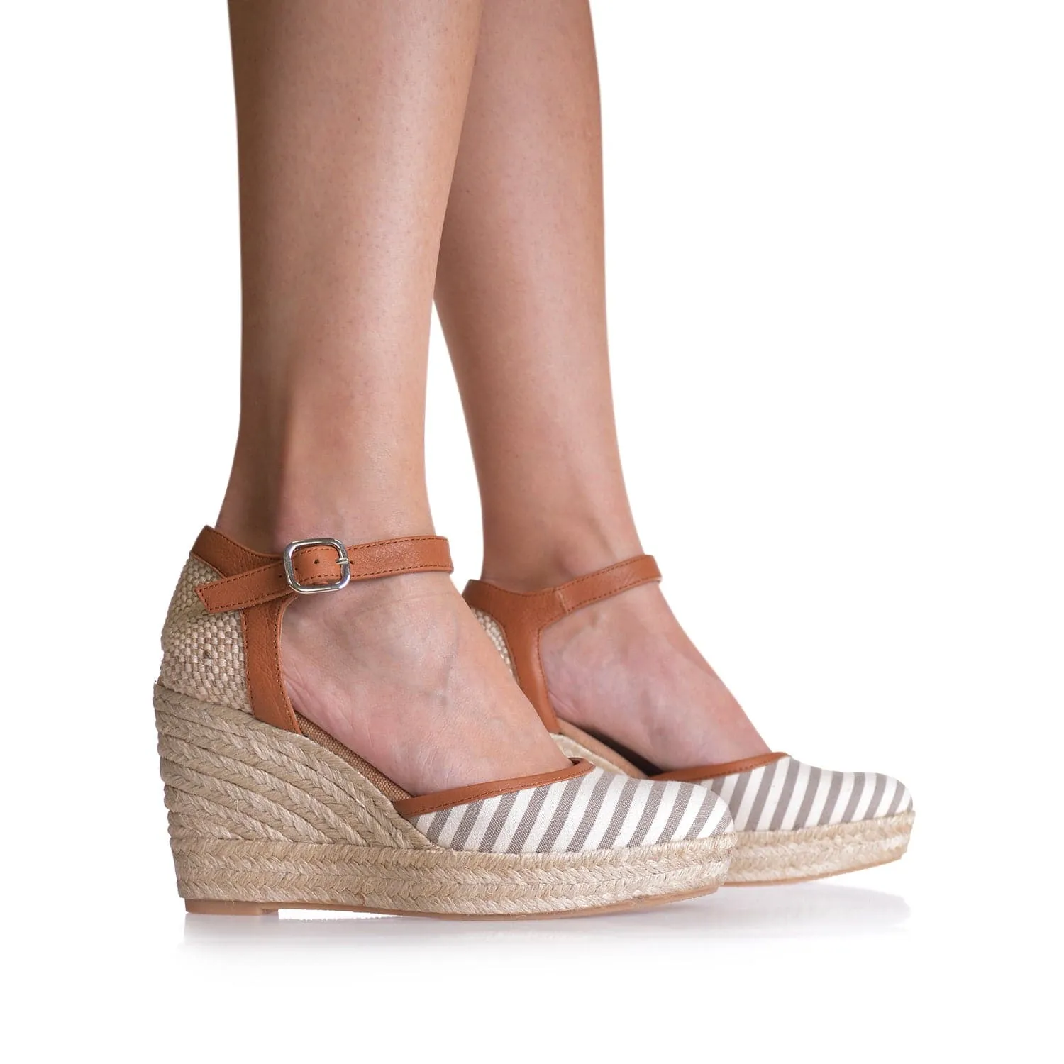 Cotton Blend Wedge Espadrille with Stripes for Women - Aura-RT