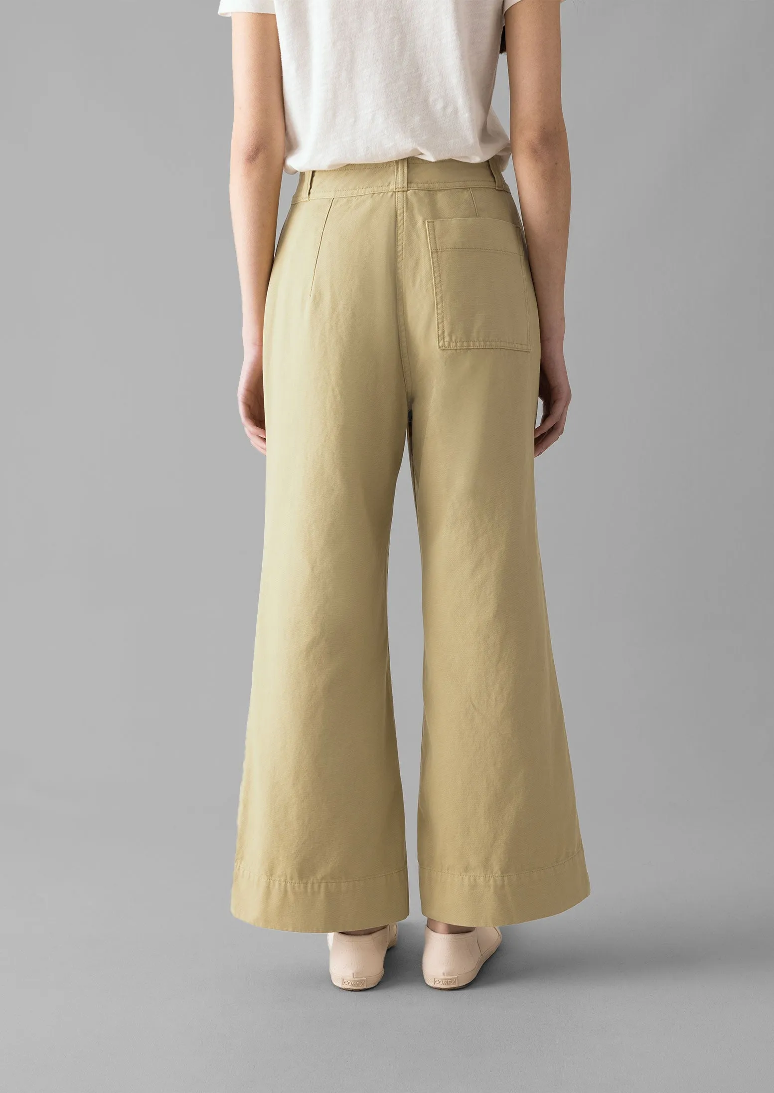 Cotton Canvas Kick Flare Pants | Shale Stone