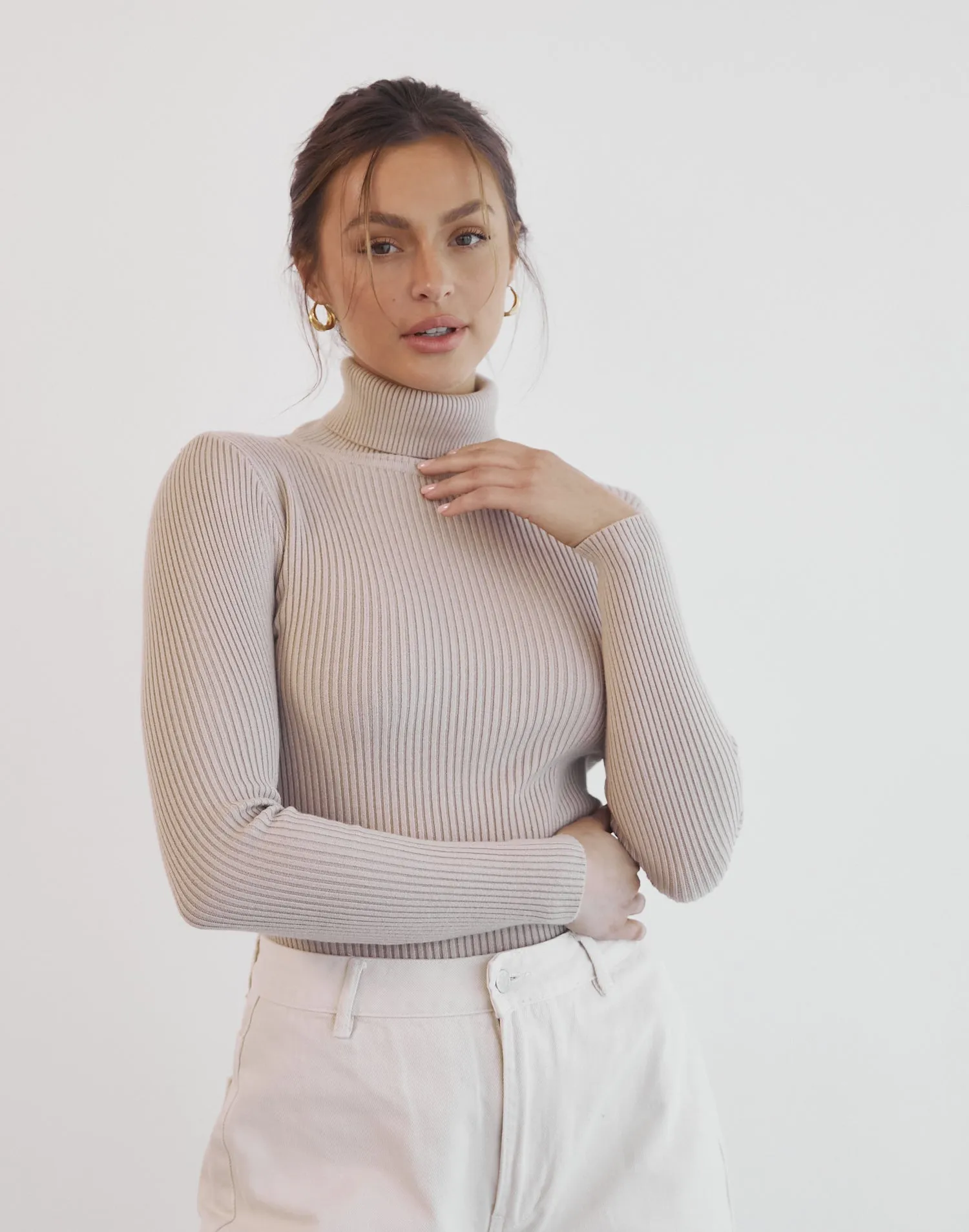 Davison Long Sleeve Knit Top (Beige)