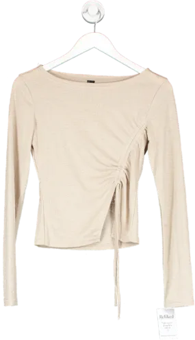 Dazy Beige Ruched Long Sleeve Top UK M