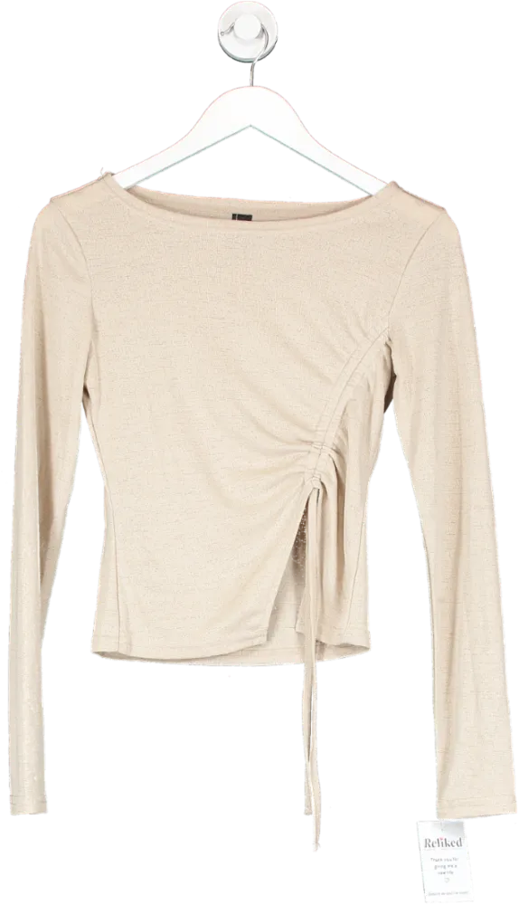 Dazy Beige Ruched Long Sleeve Top UK M