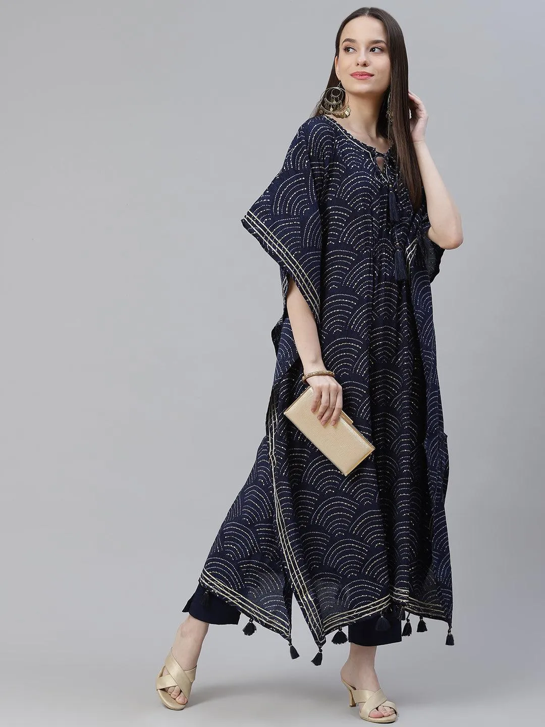 Divena Blue Rayon Bandhej Kaftan Pant Set