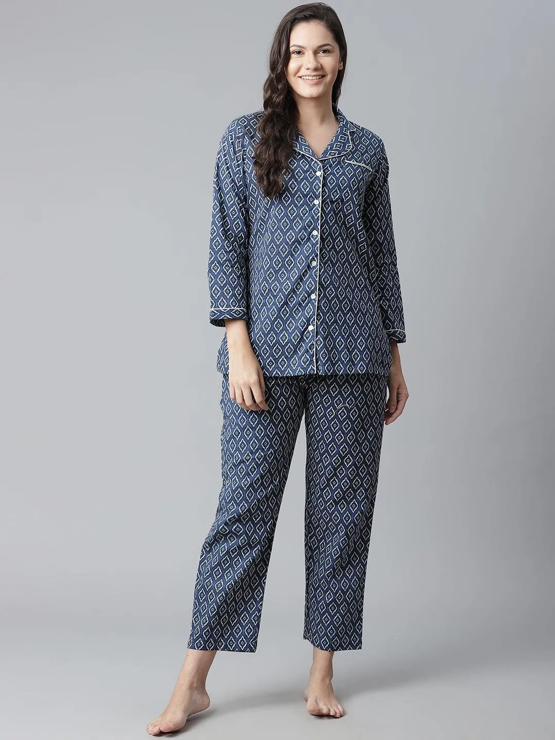 Divena  Indigo Printed Cotton Nightsuit