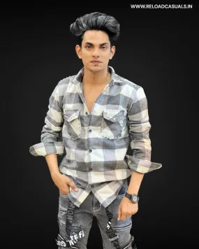 Double Pocket Diamond Checks Shirt