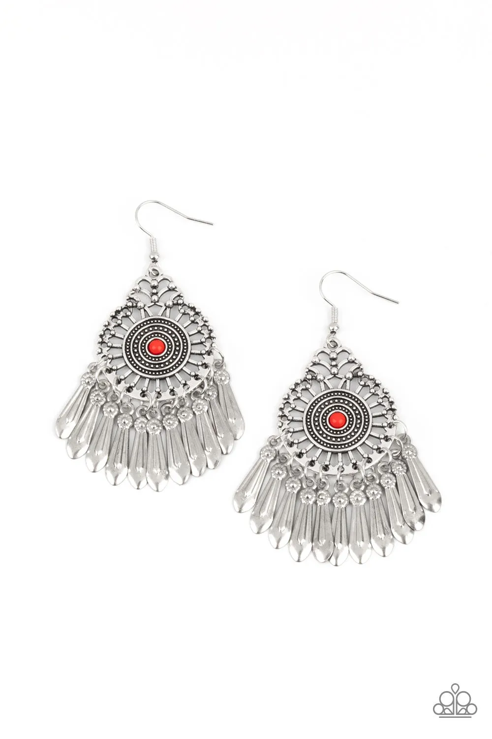 Dream a Little DREAMCATCHER Red and Silver Earrings - Paparazzi Accessories