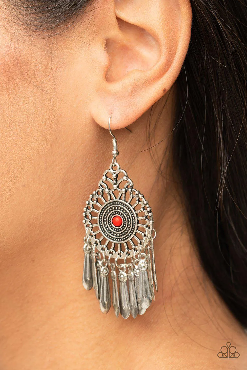 Dream a Little DREAMCATCHER Red and Silver Earrings - Paparazzi Accessories