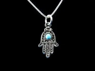 Filigree Opal Hamsa Sterling Silver Charm Necklace