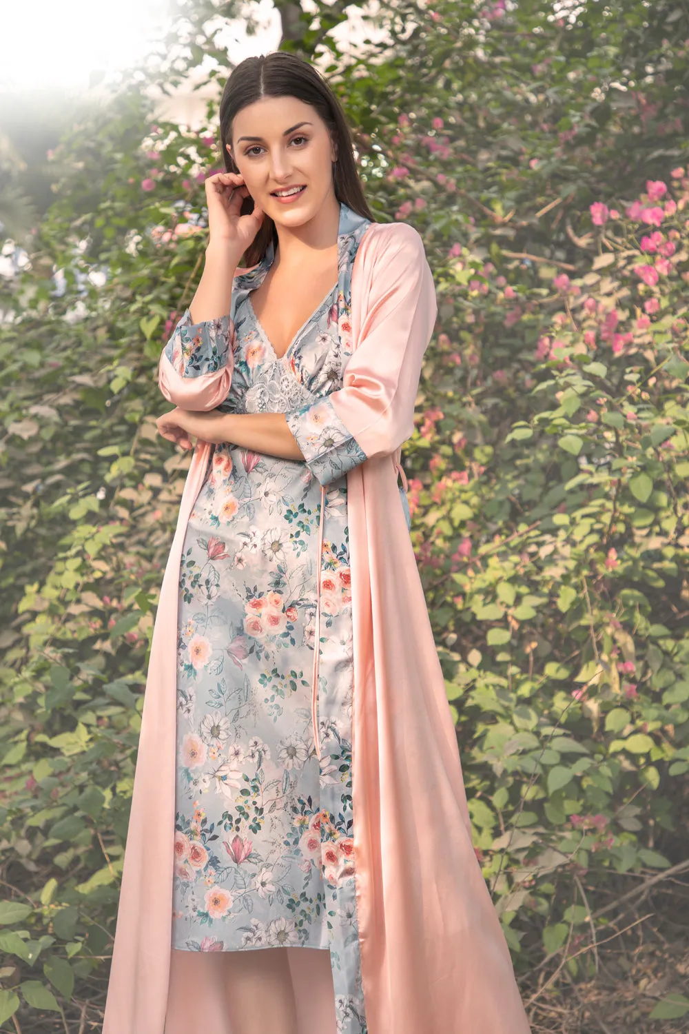 Floral print Long Nightgown set