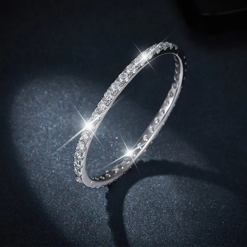 Full Loop 4mm Round Silver Moissan Diamond Tennis Bracelet for Men and Women