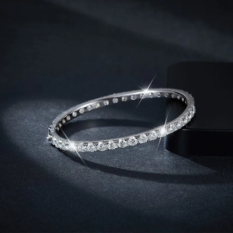 Full Loop 4mm Round Silver Moissan Diamond Tennis Bracelet for Men and Women