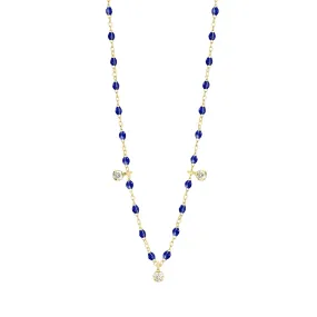 Gigi Supreme Classic 3 Diamond Necklace, Lapis, Yellow Gold, 17.7"