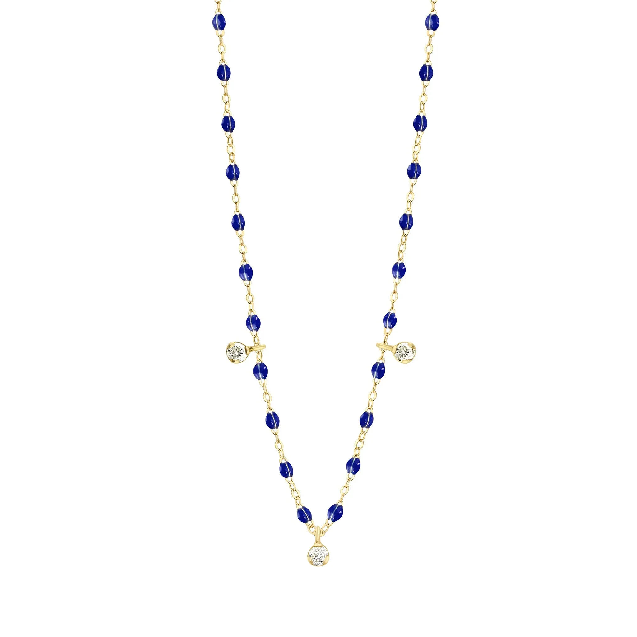 Gigi Supreme Classic 3 Diamond Necklace, Lapis, Yellow Gold, 17.7"