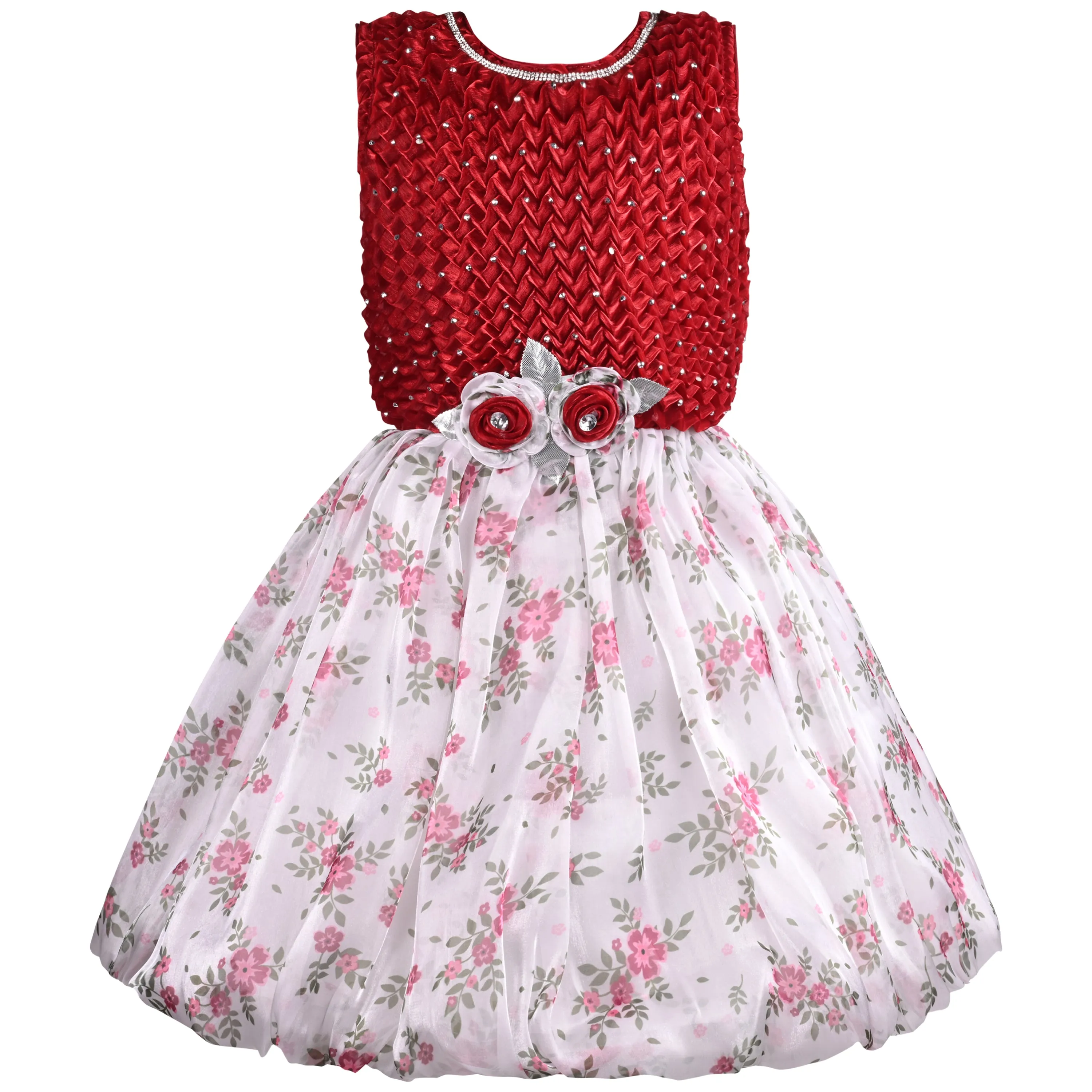 Girls Floral Print Fit and Flare Frock Dress