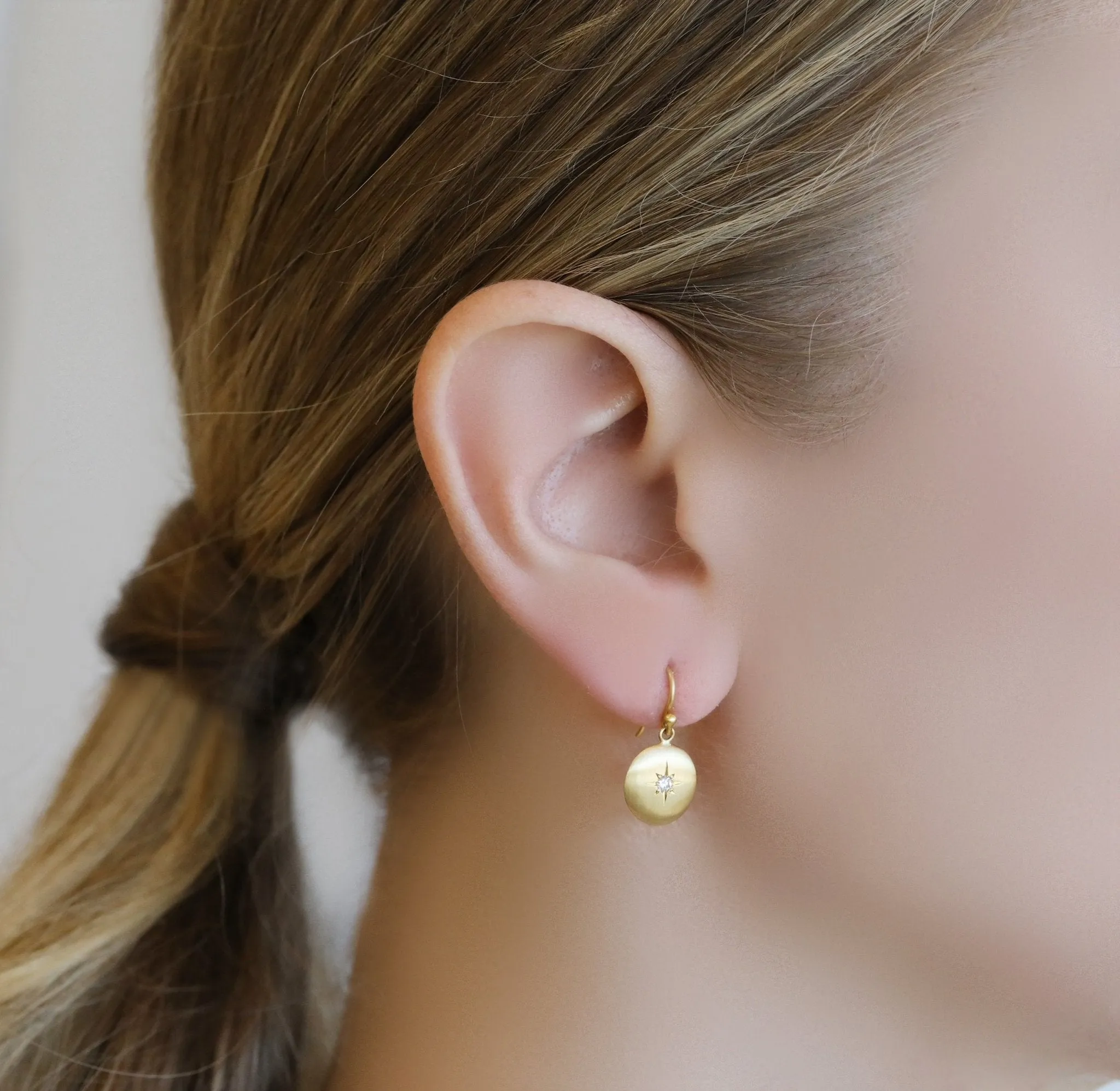 Gold and Diamond Medium Lentil Earrings