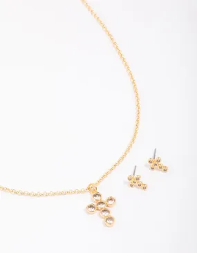 Gold Plated Bezel Cross Necklace & Earring Jewellery Set