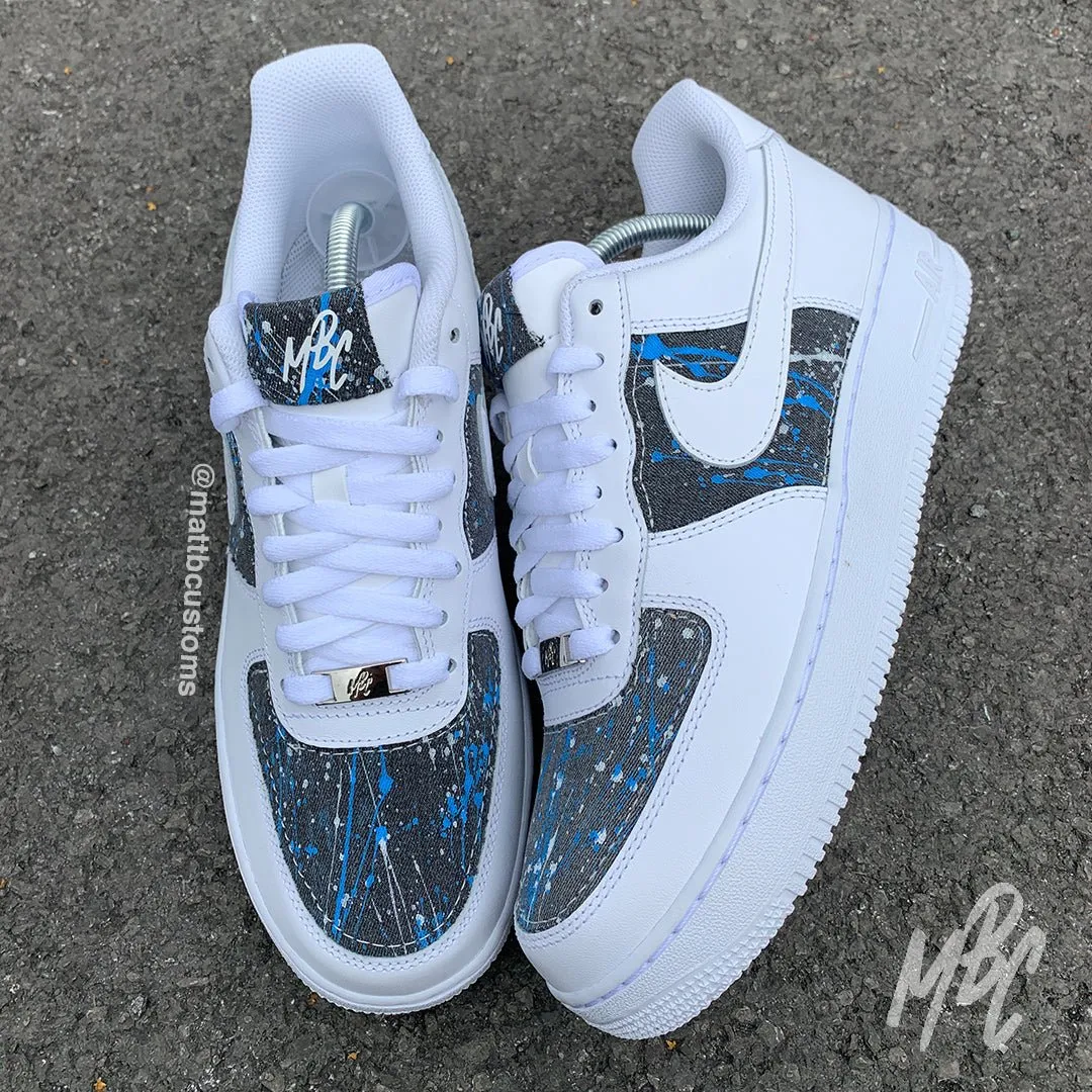 Grey Paint Splat Denim - Air Force 1 Custom