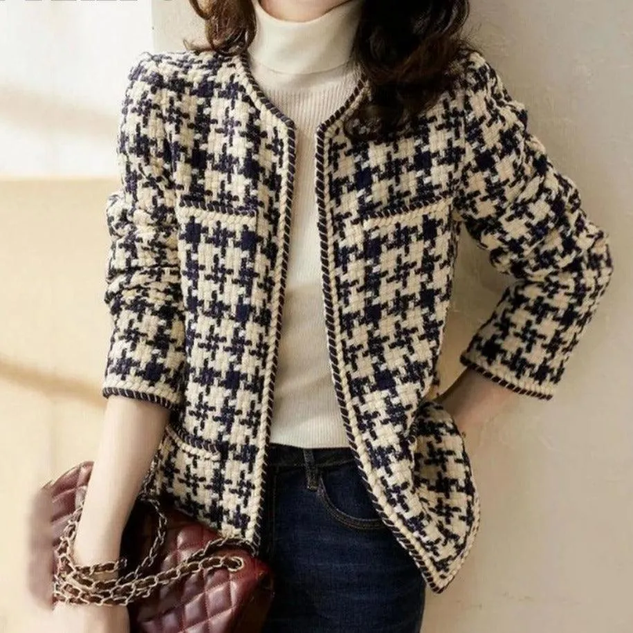 Grid Plaid Tweed Jacket Women