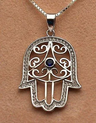 Hamsa Charm Pendant Necklace Kabbalah luck Fatima hand 925 Sterling Silver #50