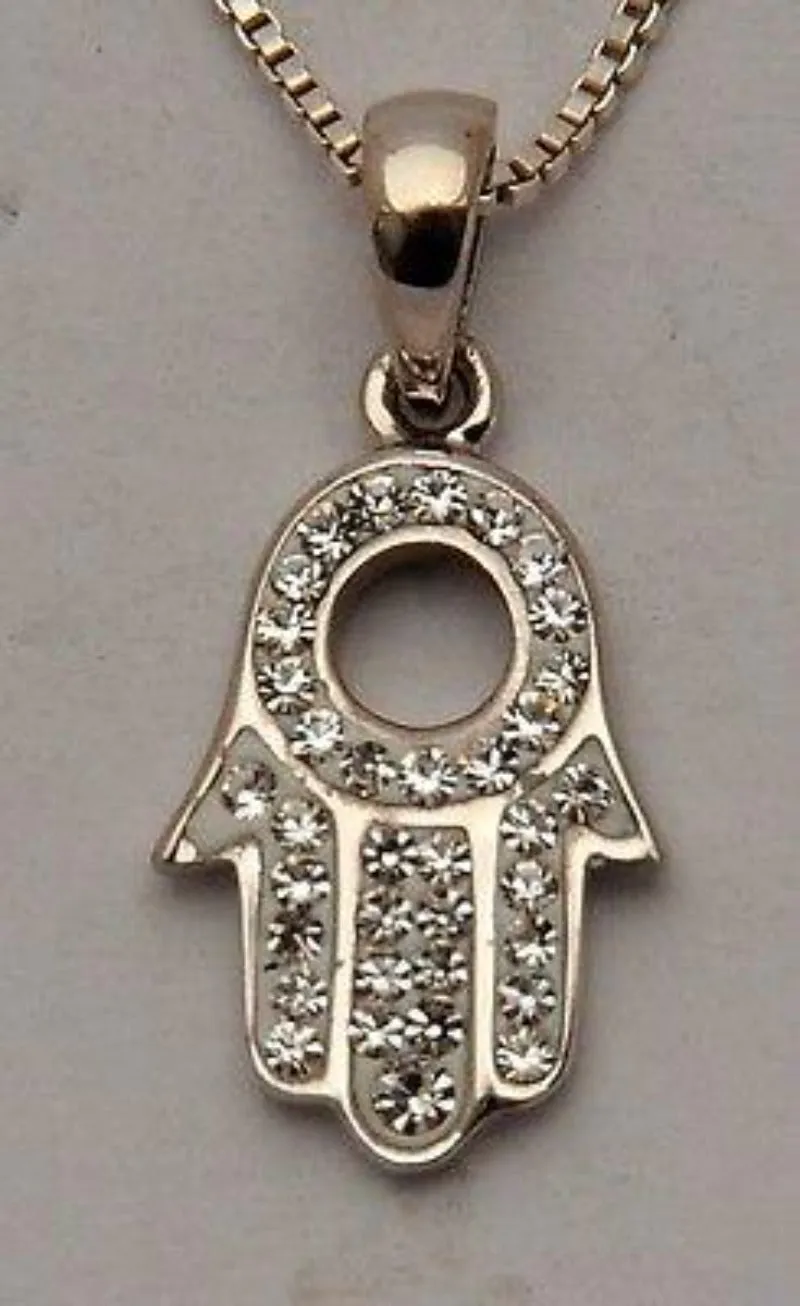 Hamsa Charm Pendant Necklace Kabbalah luck Fatima hand 925 Sterling Silver #55