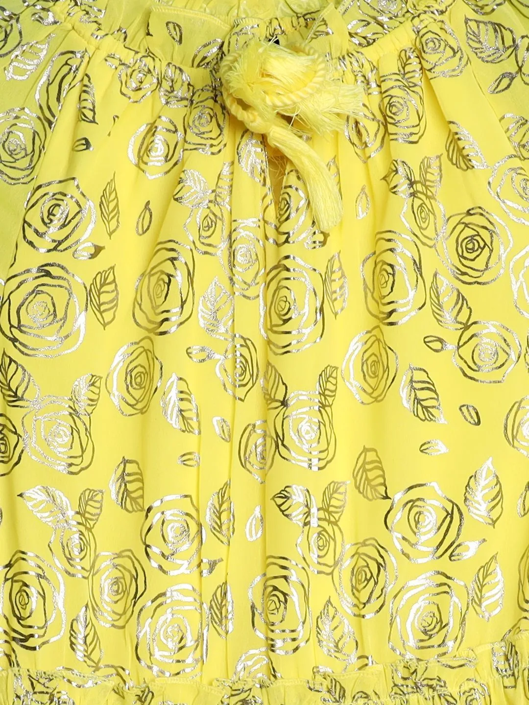 Ishin Girls Polyester Yellow Foil Printed Flared Dress