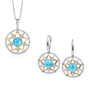 Larimar Star Lantern Pendant & Earrings Set