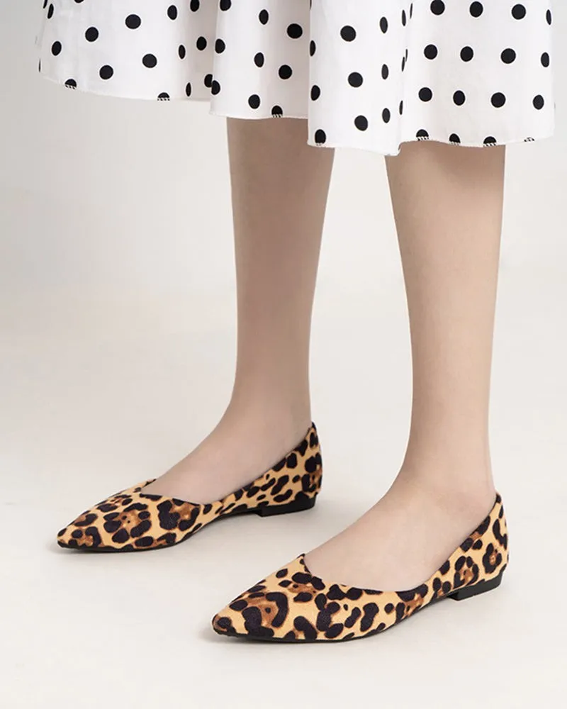 Leopard Print Pointed Toe Shallow Flat Shoes