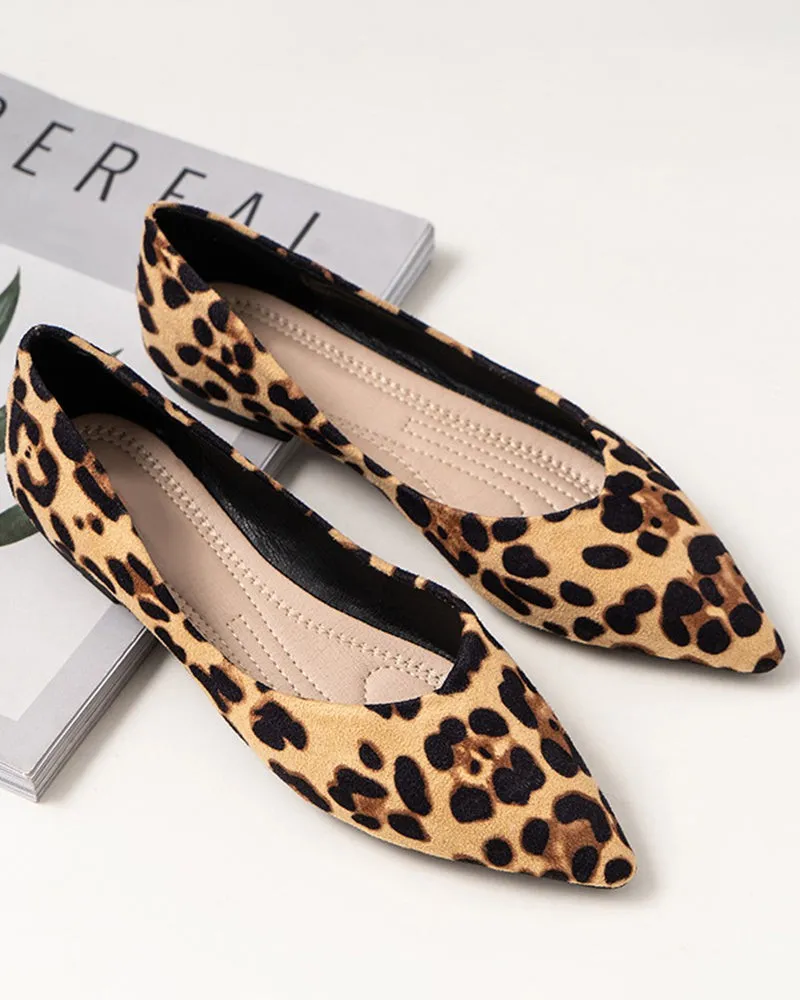 Leopard Print Pointed Toe Shallow Flat Shoes