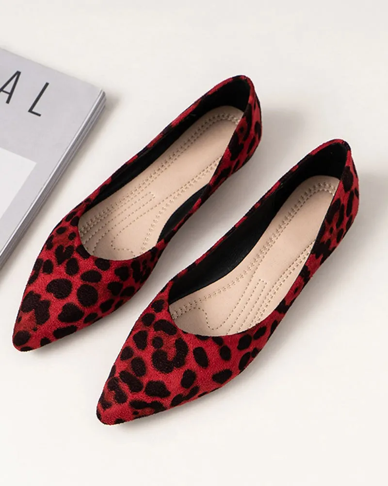 Leopard Print Pointed Toe Shallow Flat Shoes