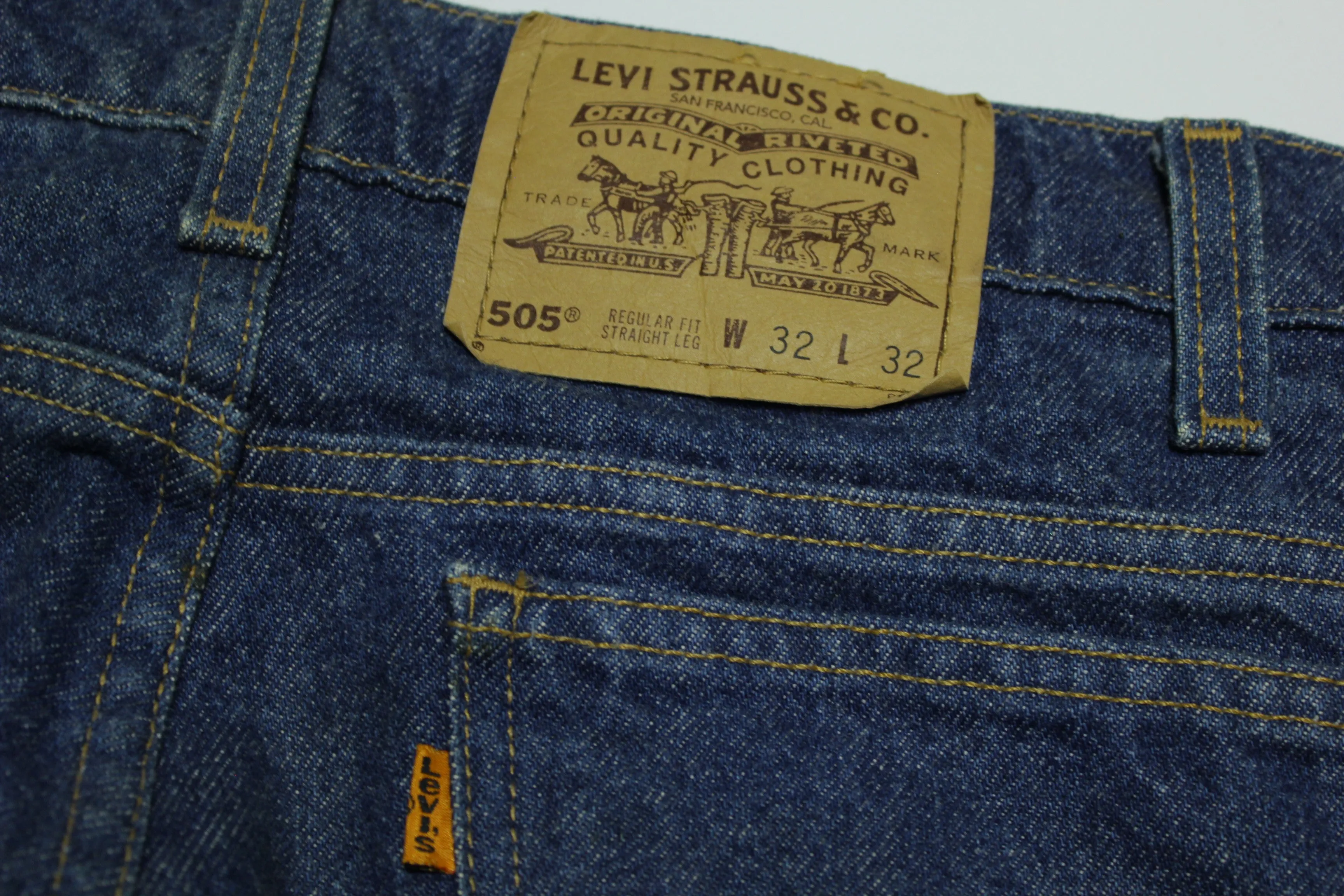 Levis 505 Dark Wash Orange Tab Vintage 80's Denim Blue Jeans