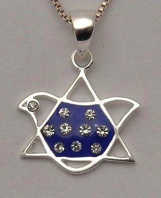 Magen David Pigeon Pendant Dark Blue With Swarovski Gemstone Silver 925.