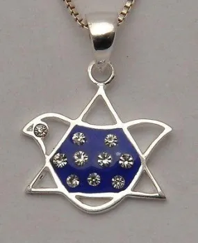 Magen David Pigeon Pendant Dark Blue With Swarovski Gemstone Silver 925.