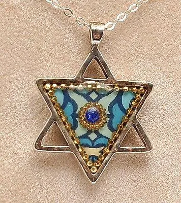 Magen David With Gemstone Sterling Silver 925 Neck Chain By Iris Art Design.