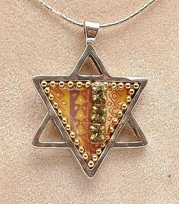 Magen David With Gemstone Sterling Silver 925 Neck Chain By Iris Art Design.