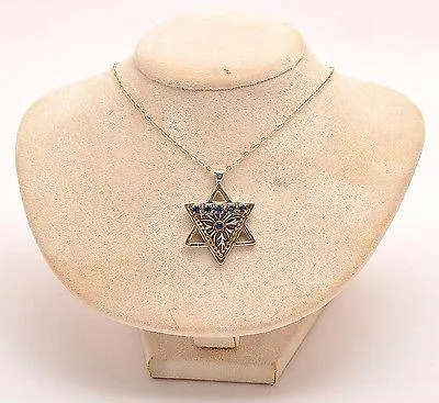 Magen David With Gemstone Sterling Silver 925 Neck Chain By Iris Art Design.