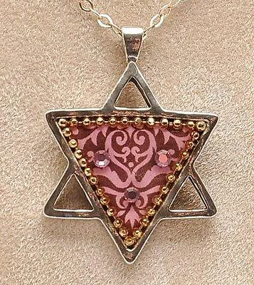 Magen David With Gemstone Sterling Silver 925 Neck Chain By Iris Art Design.