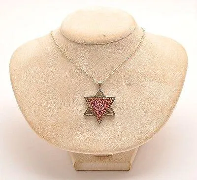 Magen David With Gemstone Sterling Silver 925 Neck Chain By Iris Art Design.