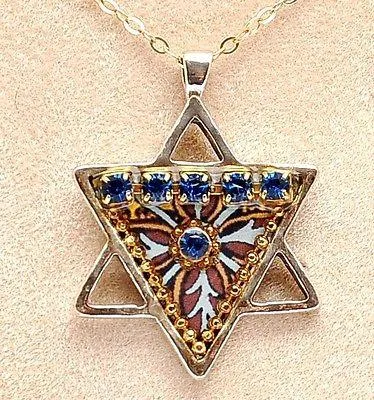 Magen David With Gemstone Sterling Silver 925 Neck Chain By Iris Art Design.