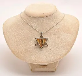 Magen David With Gemstone Sterling Silver 925 Neck Chain By Iris Art Design.