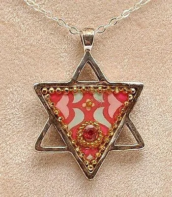 Magen David With Gemstone Sterling Silver 925 Neck Chain By Iris Art Design.