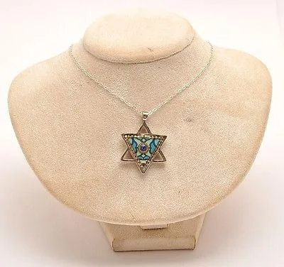 Magen David With Gemstone Sterling Silver 925 Neck Chain By Iris Art Design.