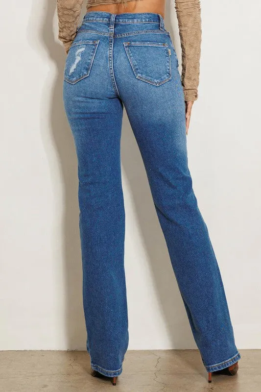 Make Believe High Rise Subtle Distressed Straight Jeans [online exclusive]