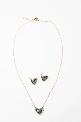 Marble Heart Necklace and Earring Set