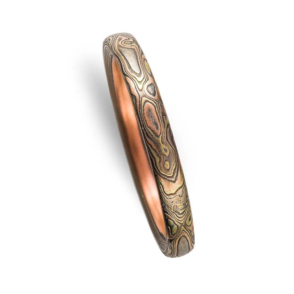 Matching Woodgrain Pattern Wedding Bands in Firestorm Palette