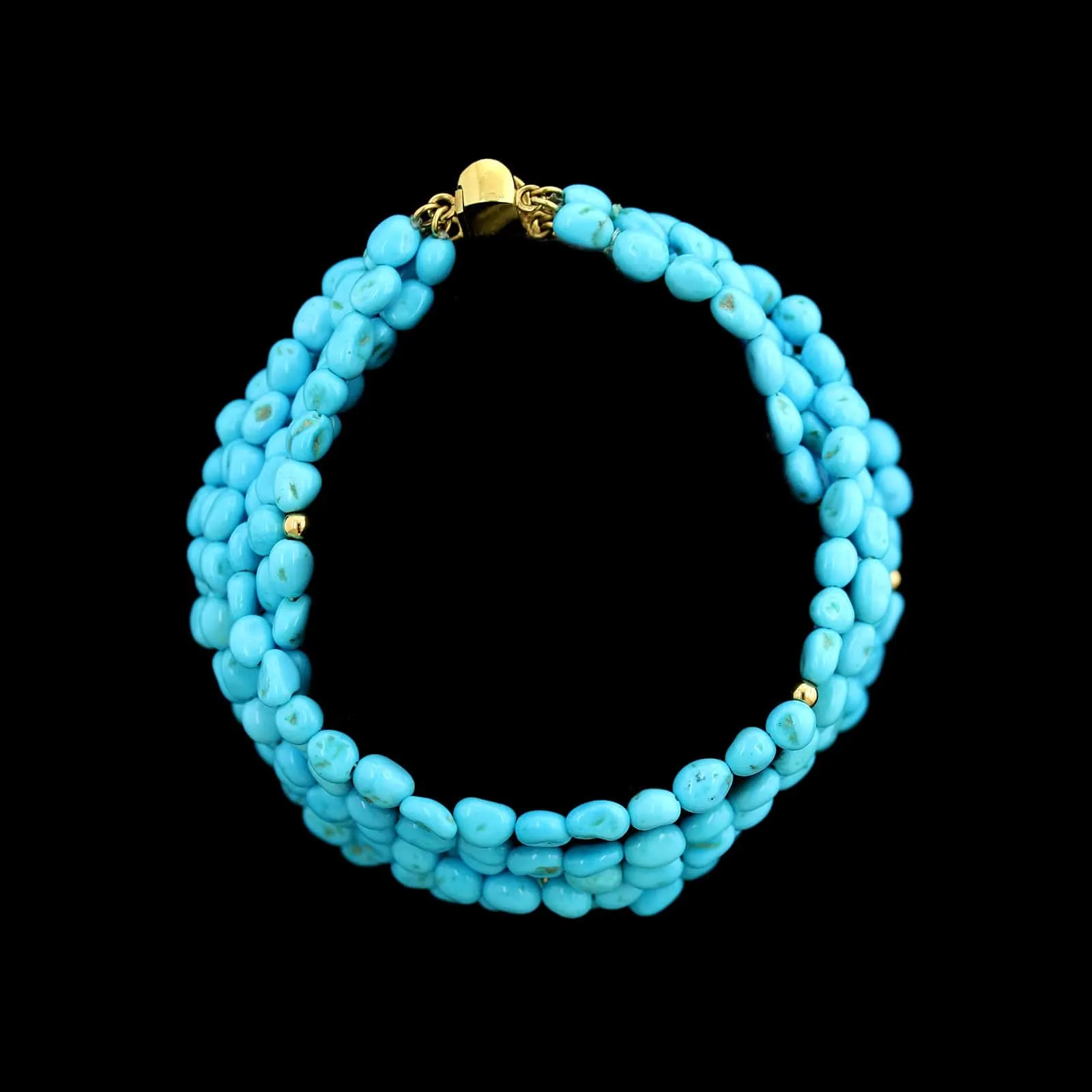 Mazza 18K Yellow Gold Estate Turquoise Bead Bracelet